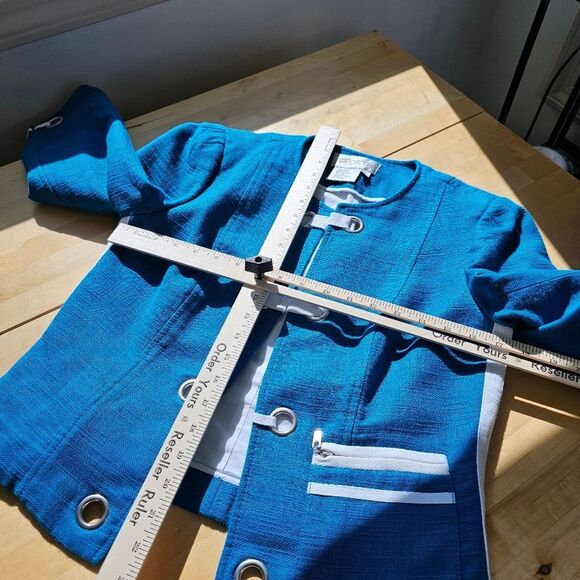 Blue White Nautical Cotton Linen Resort Blazer Suit Jacket Sailor Beachy Boating - Picture 6 of 12